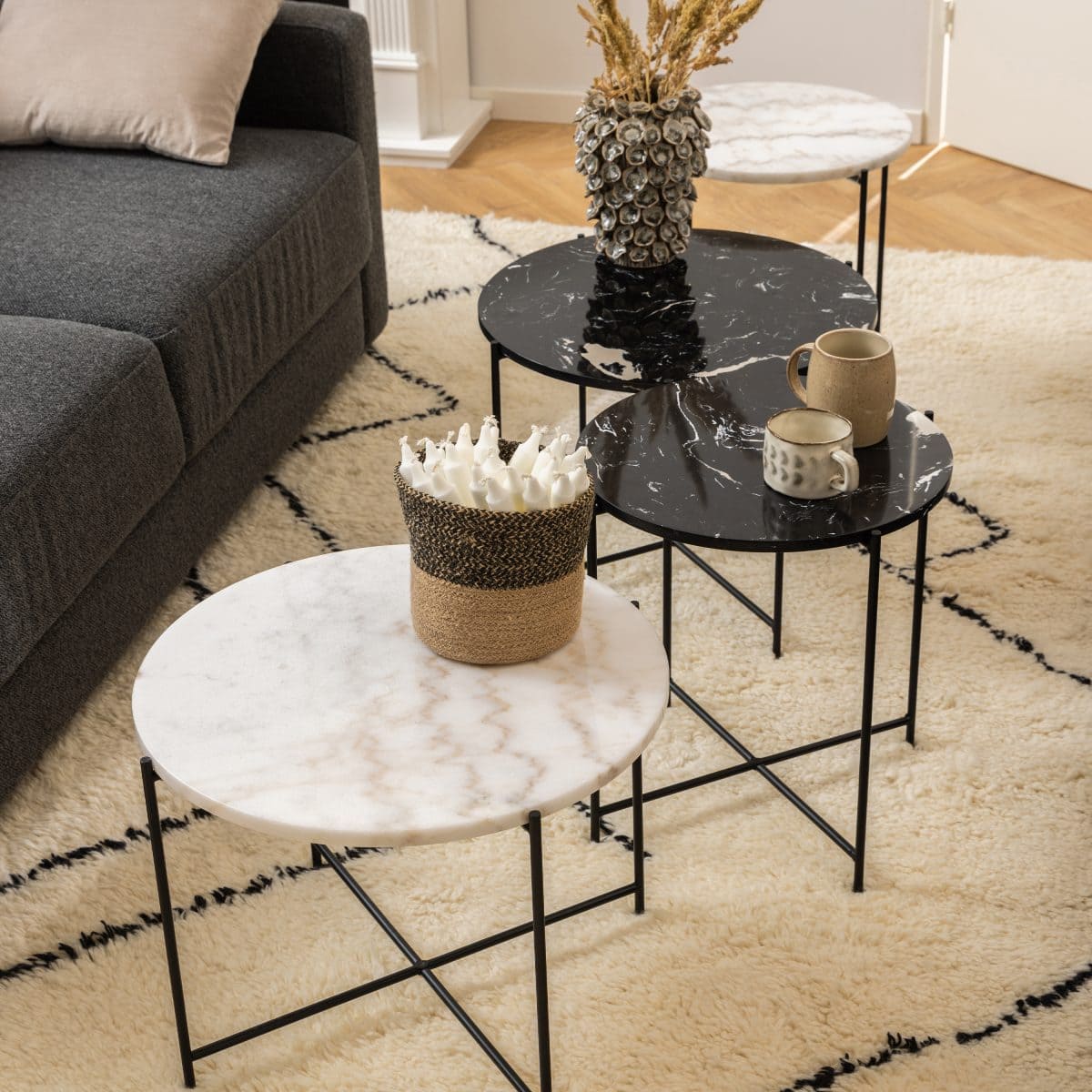 Askern Marble Side Table, White 52cm