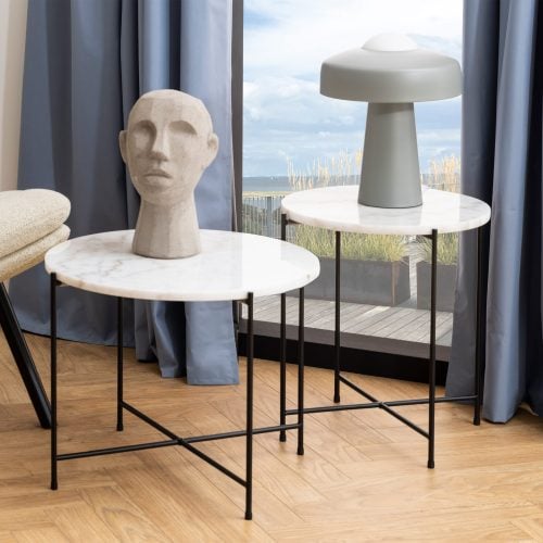 Askern Marble Side Table, White 52cm
