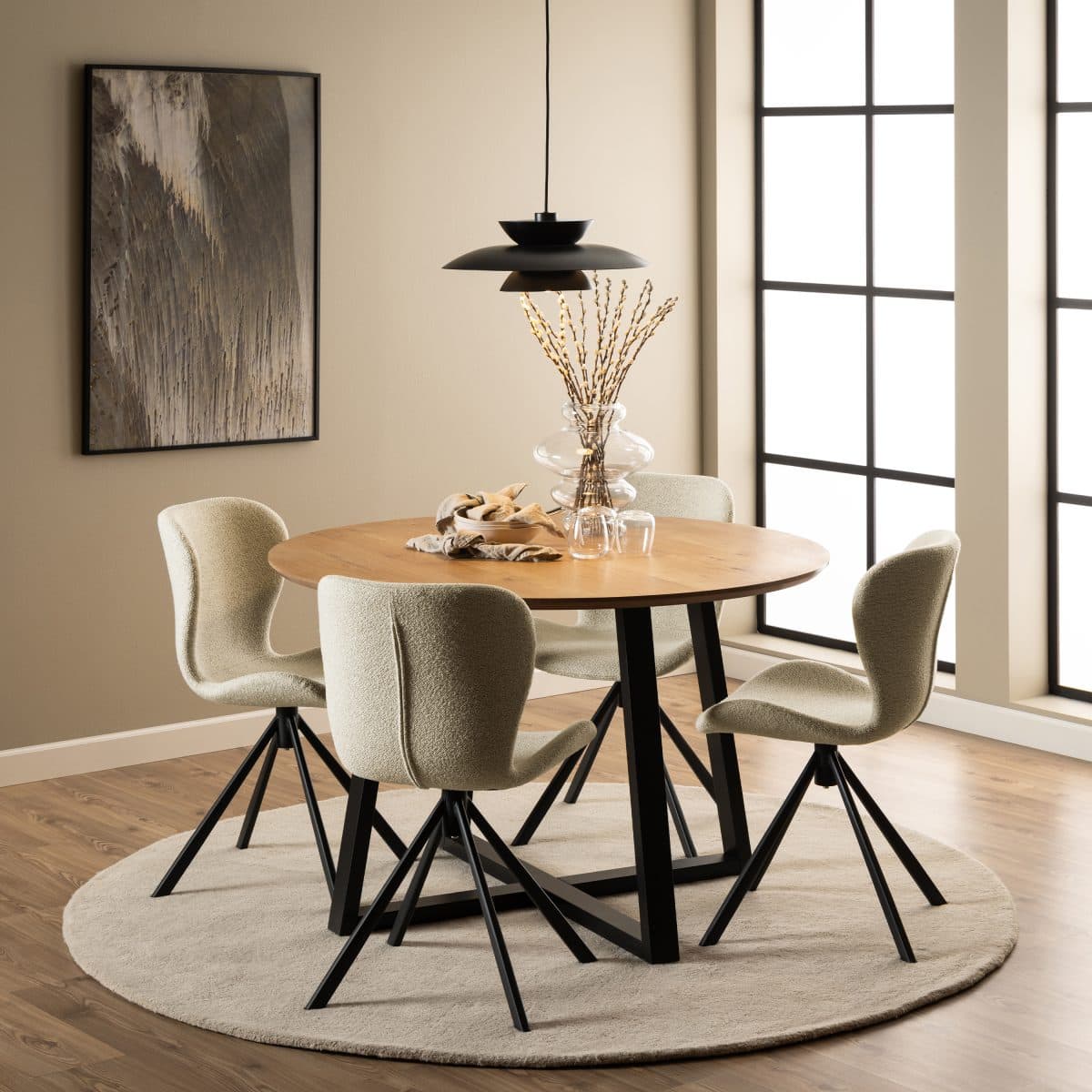 Ridley Set of 2 Swivel Dining Chairs, Cream