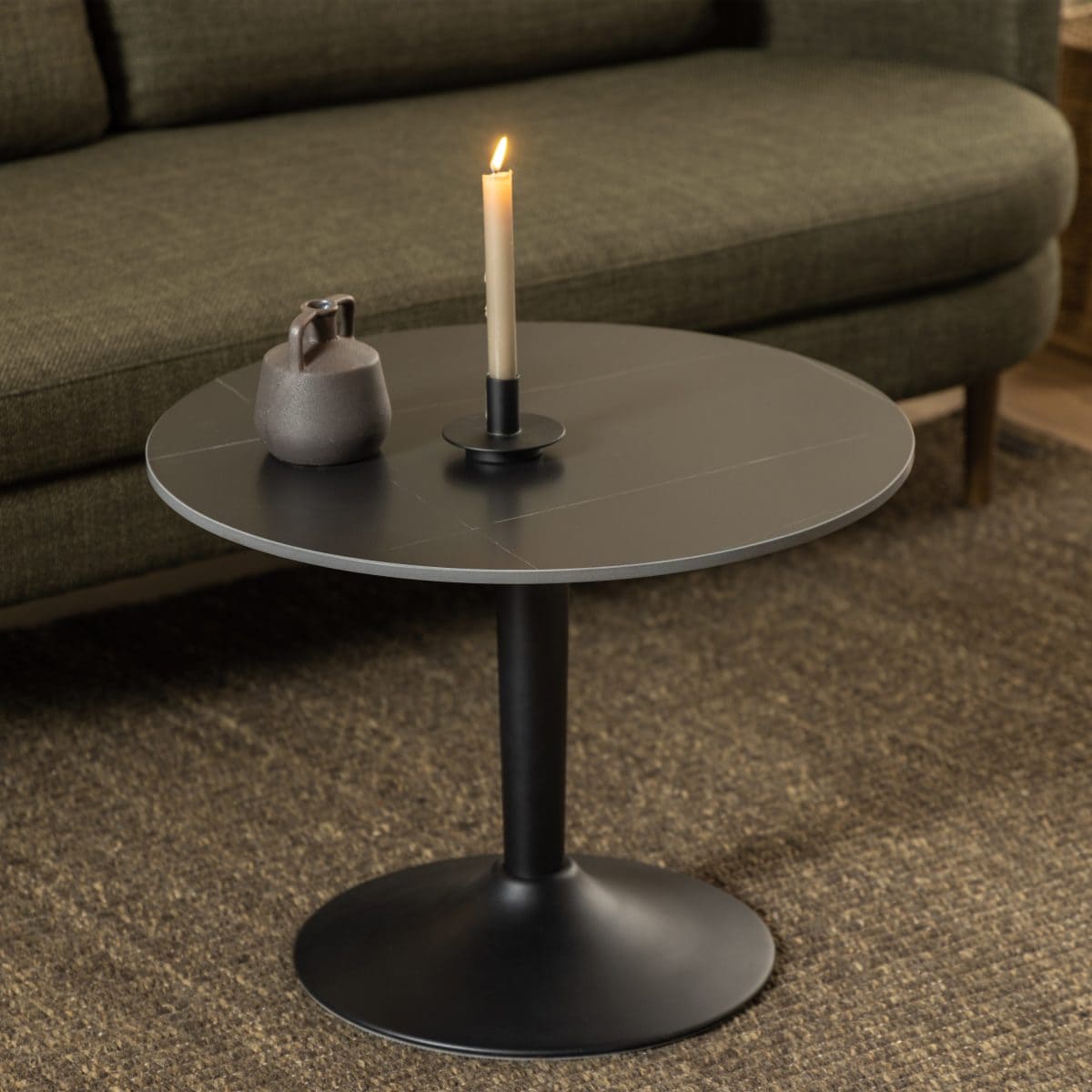 Pixley Ceramic Round Accent Table in Matt black 60x45cm