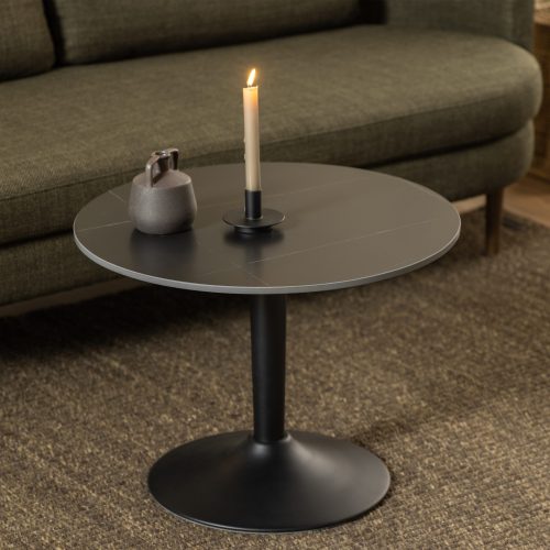 Pixley Ceramic Round Accent Table in Matt black 60x45cm
