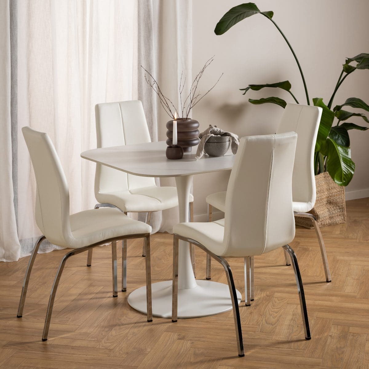 Liberta Ceramic Square Dining Table, White