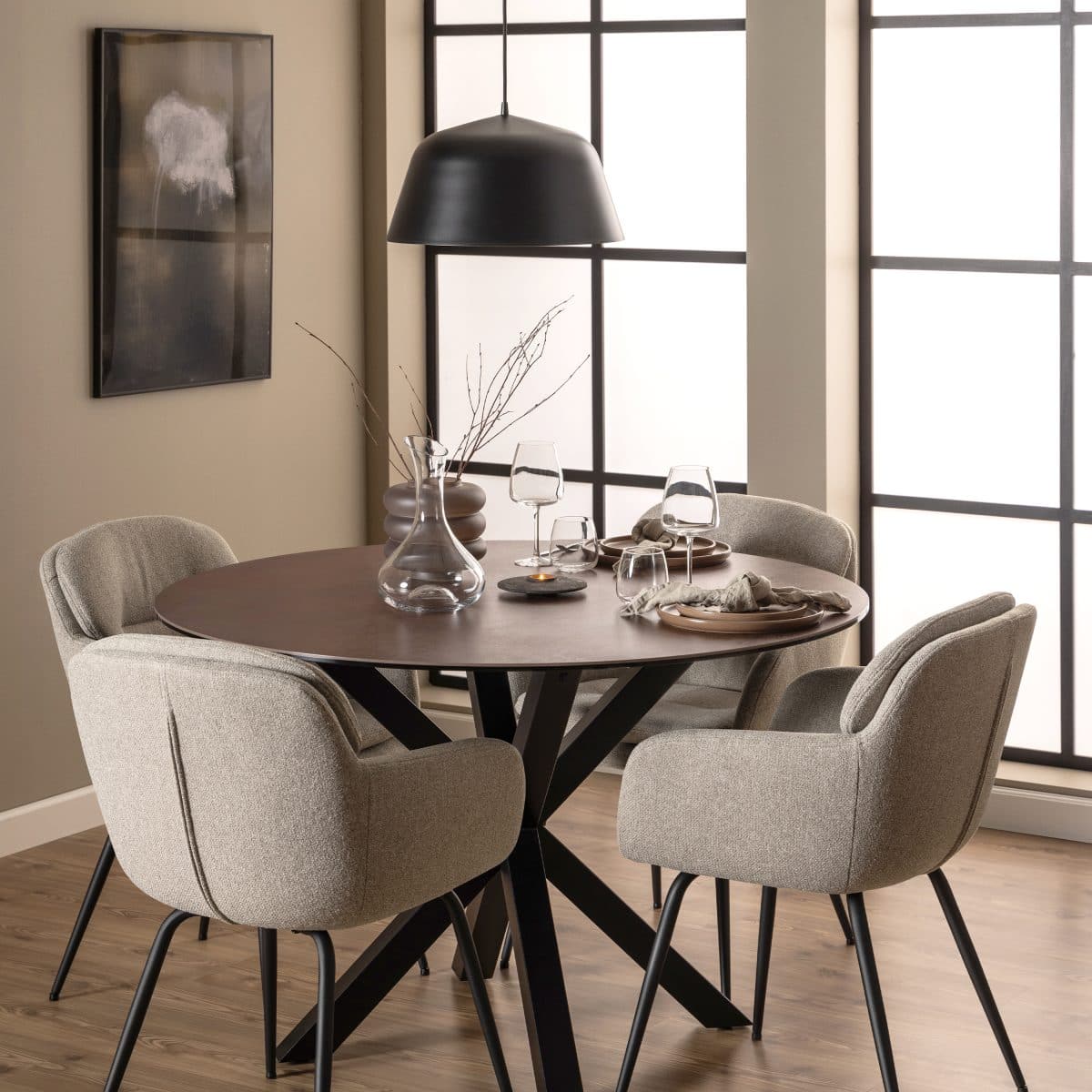 Caernarfon Ceramic Dining Table, Brown Rust Effect
