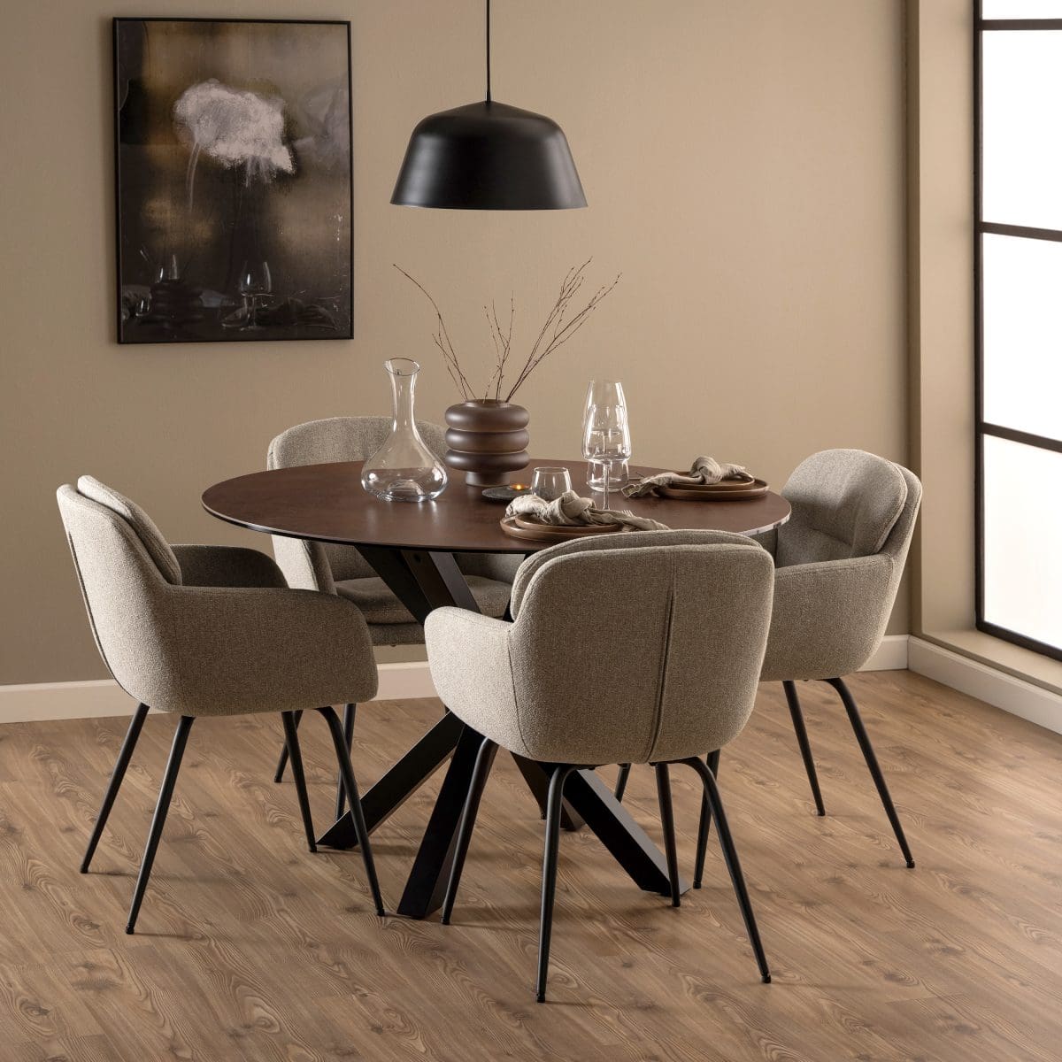 Caernarfon Ceramic Dining Table, Brown Rust Effect