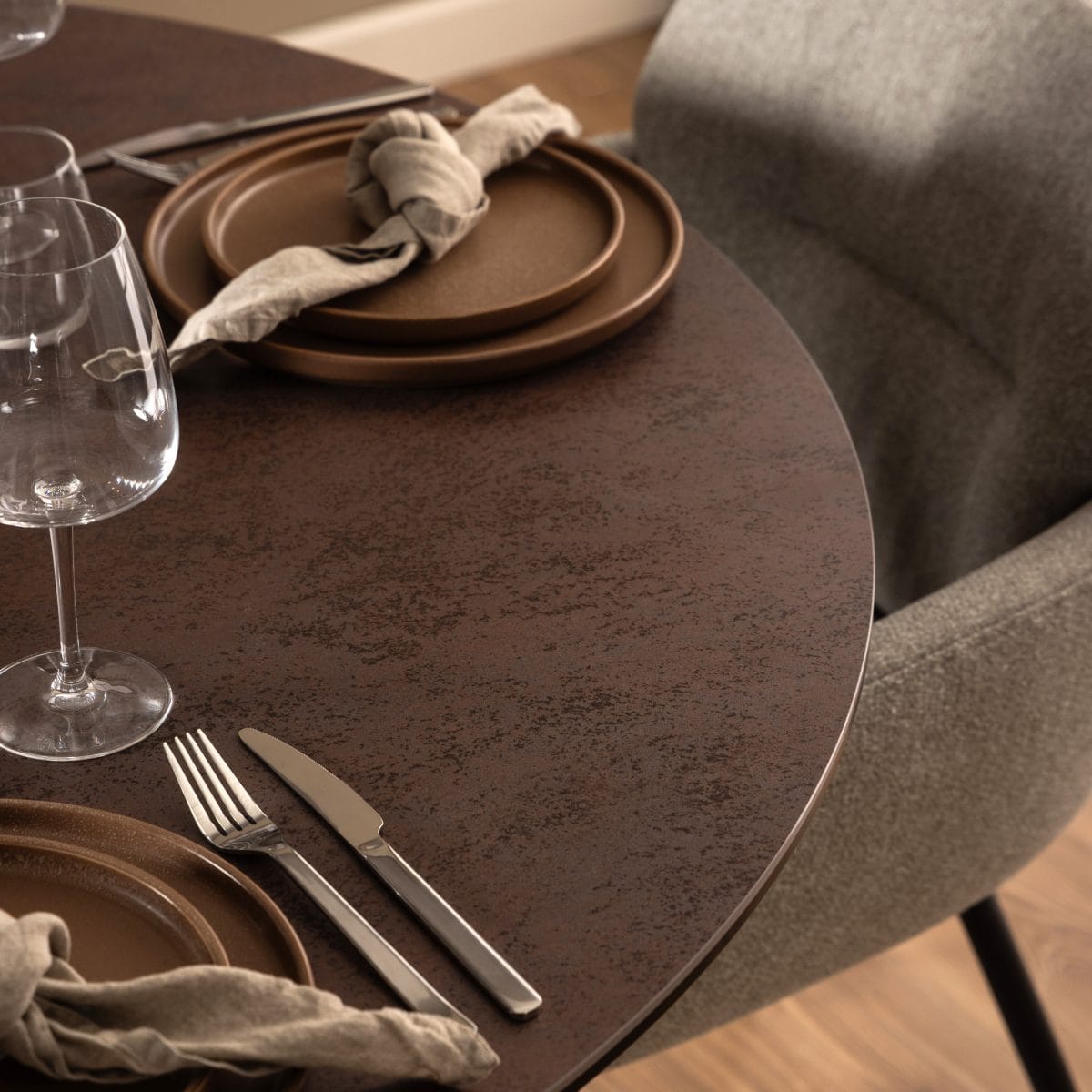 Caernarfon Ceramic Dining Table, Brown Rust Effect