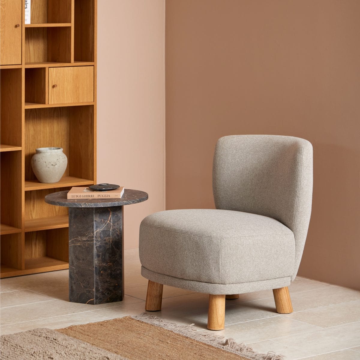 Furnas Marble Round Side Table, Marron