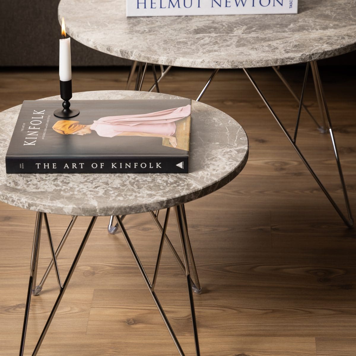 Calmar Marble Round Side Table, Grey-Brown