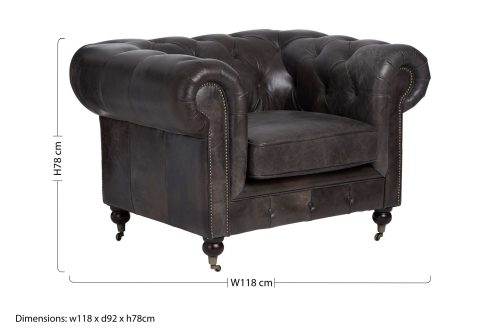 Empire Leather Armchair - Dark Grey