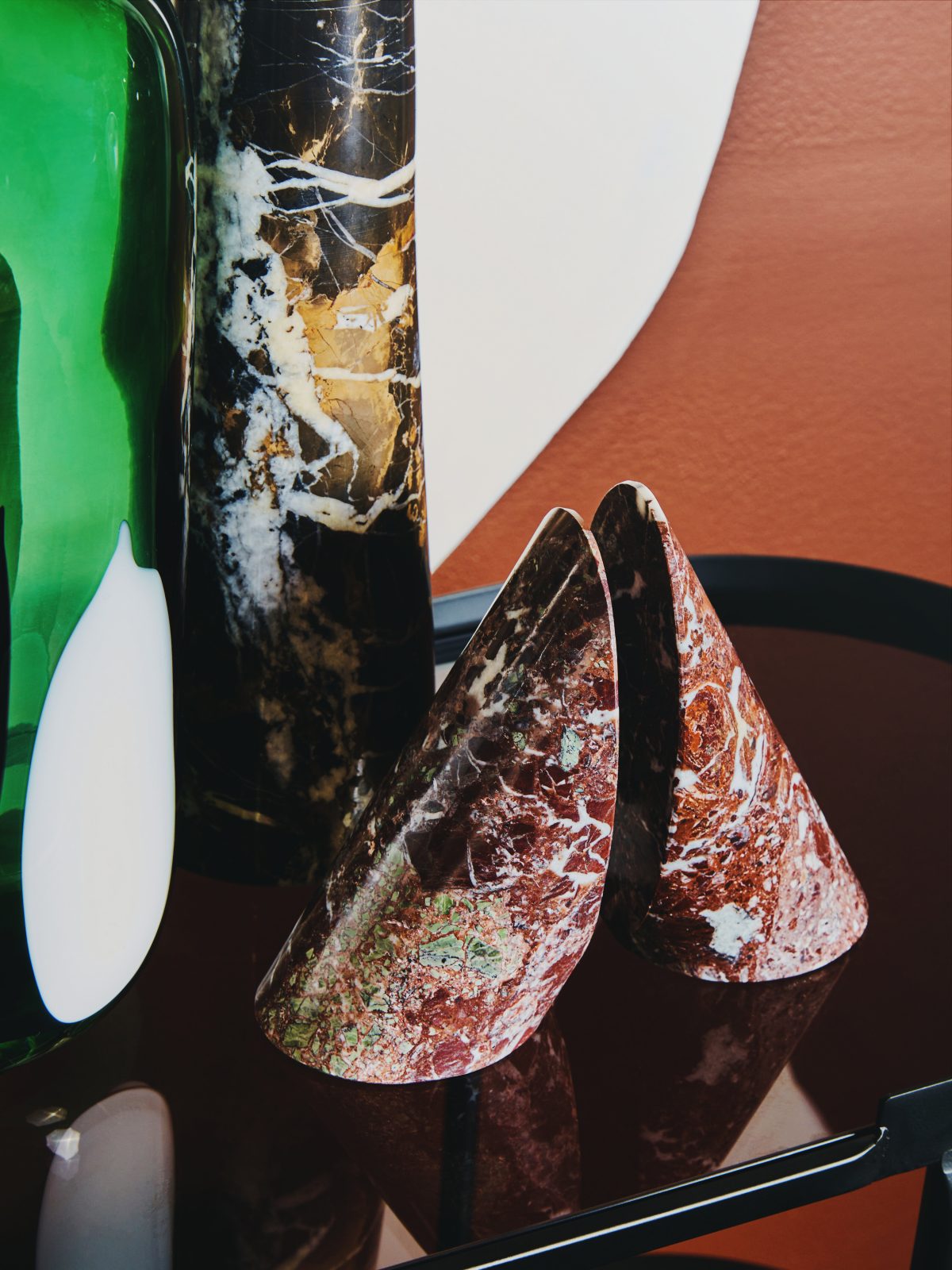Nolita  Set Of Two Red Marble Bookends