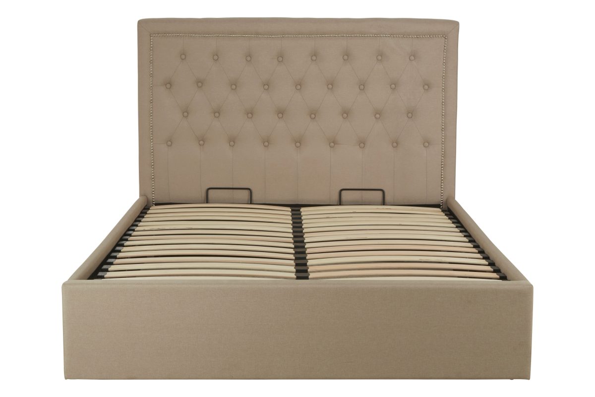 Ripley Ottoman Double Bed - Beige Linen