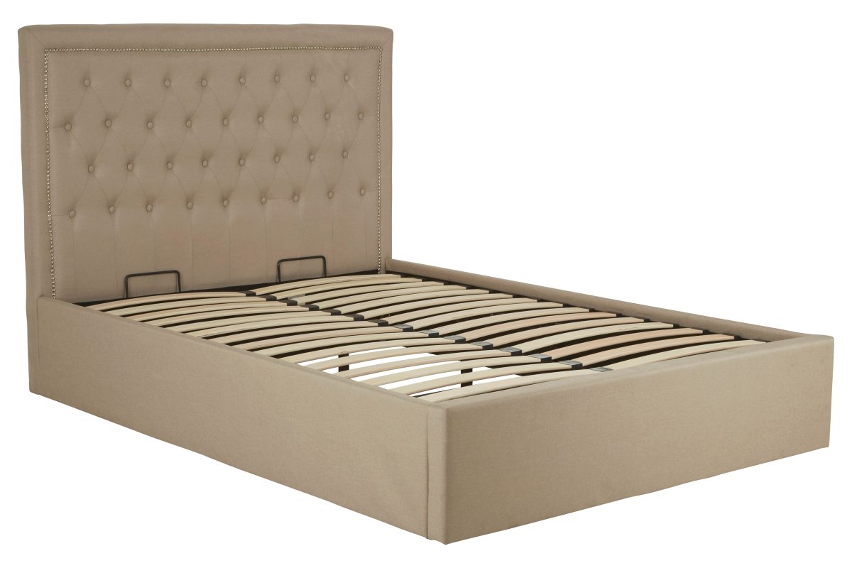 Ripley Ottoman Double Bed - Beige Linen