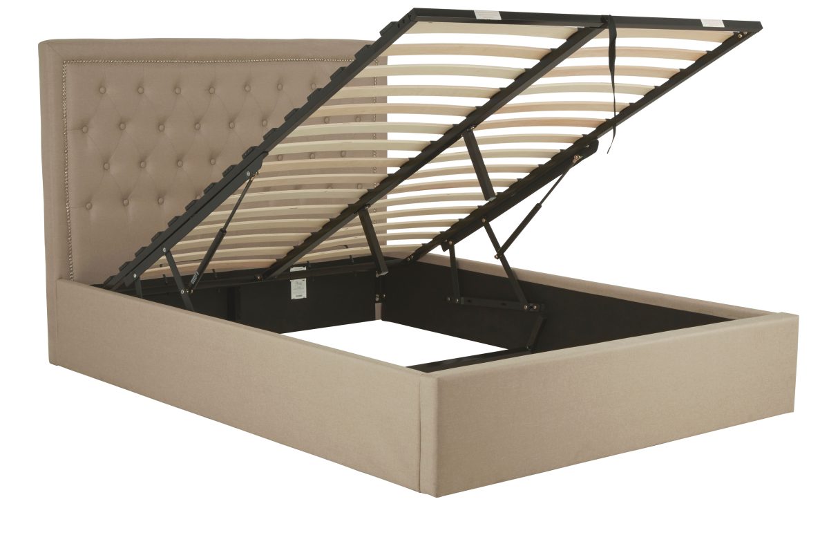 Ripley Ottoman Double Bed - Beige Linen