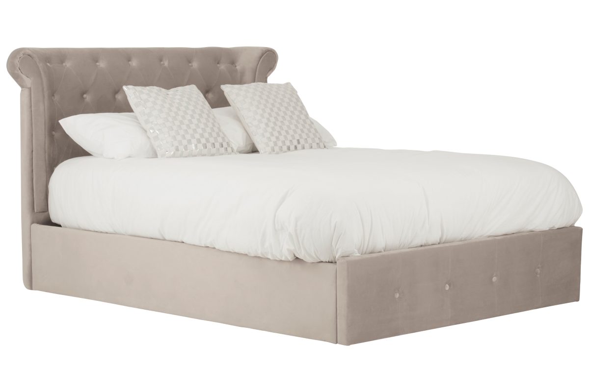 Anson Ottoman Double Bed - Mink Velvet
