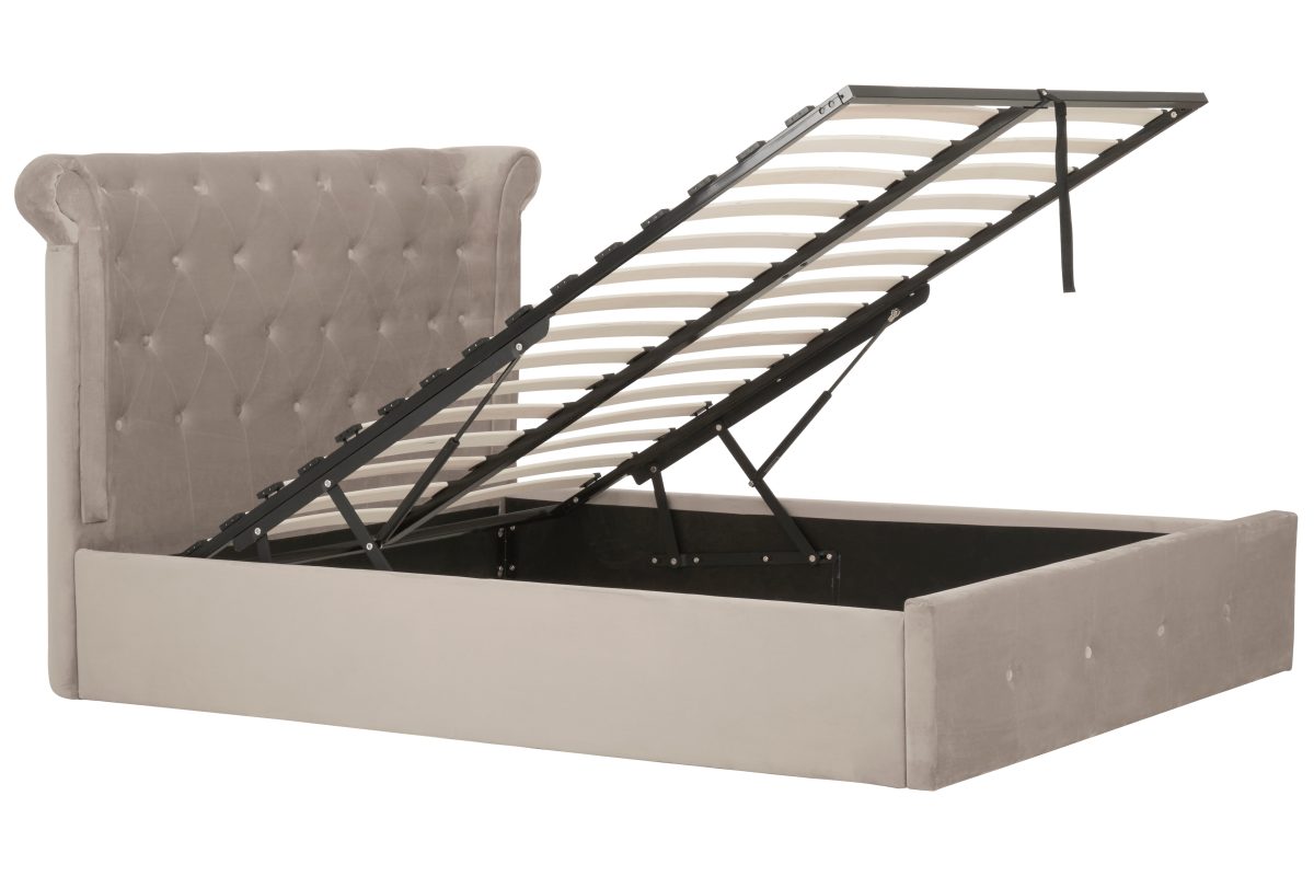 Anson Ottoman Double Bed - Mink Velvet