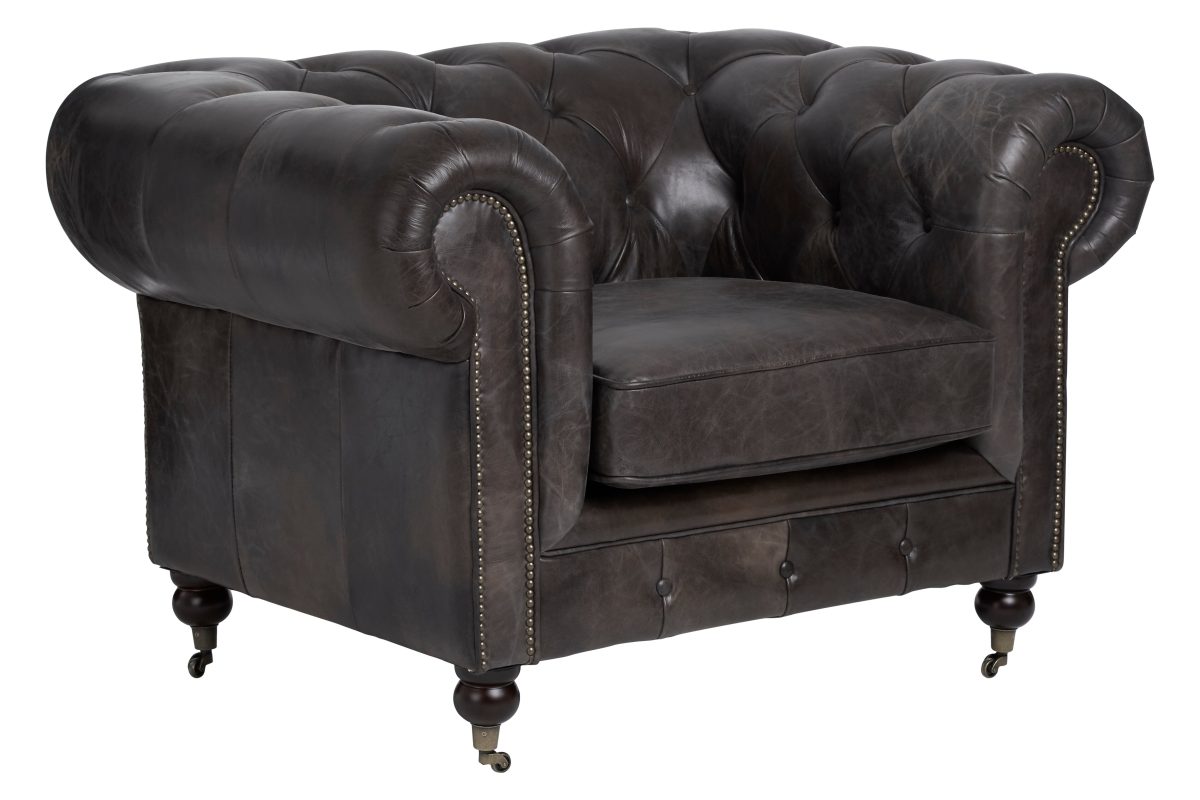 Empire Leather Armchair - Dark Grey