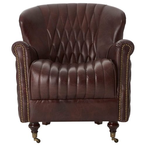 Empire Quilted Leather Wingback Armchair - Coffee