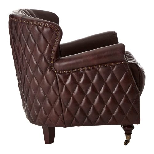 Empire Quilted Leather Wingback Armchair - Coffee