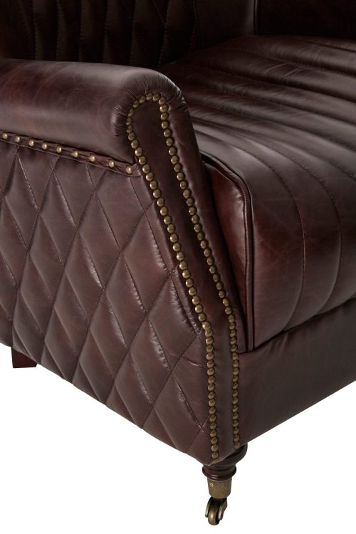 Empire Quilted Leather Wingback Armchair - Coffee