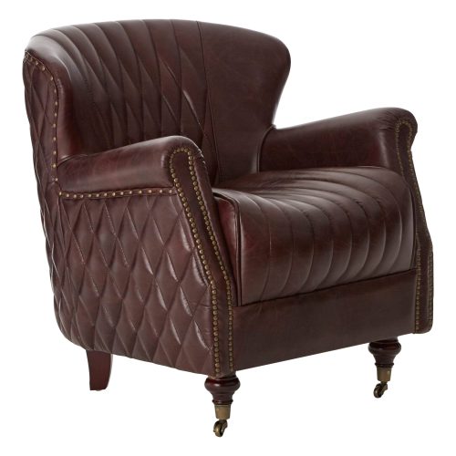 Empire Quilted Leather Wingback Armchair - Coffee