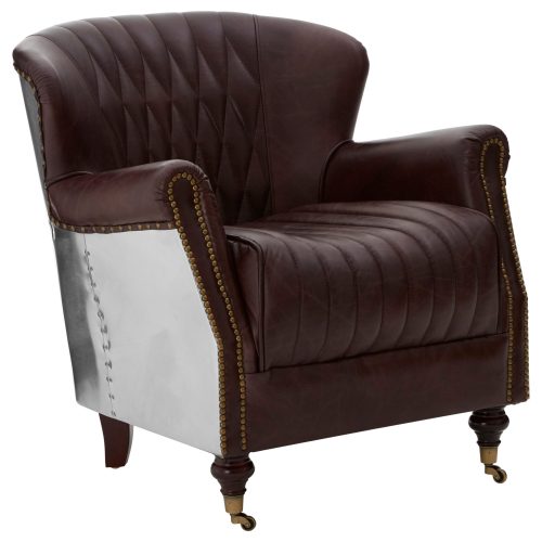 Empire Statement Metal Armchair - Coffee Leather