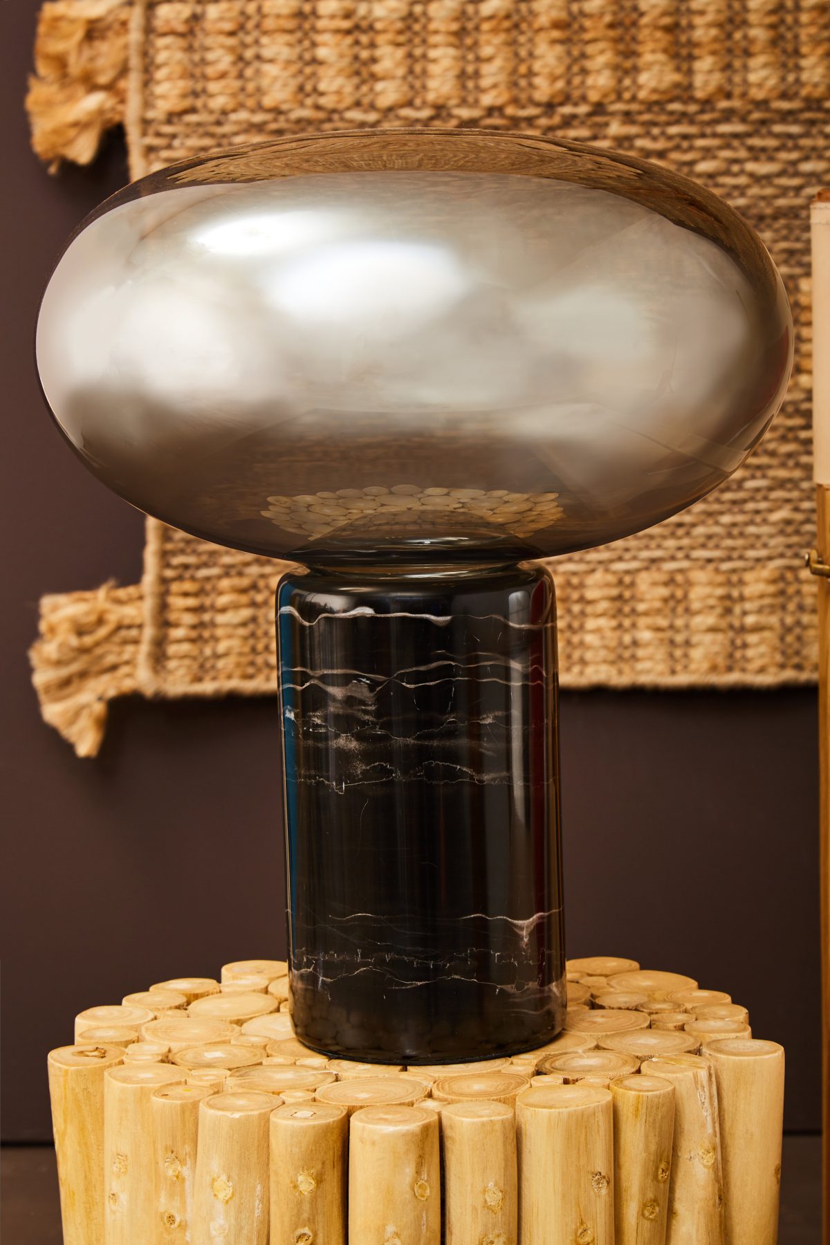 Kemp Black Marble and Smoked Glass Table Lamp