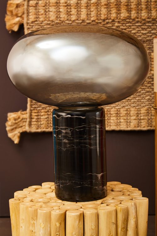Kemp Black Marble and Smoked Glass Table Lamp