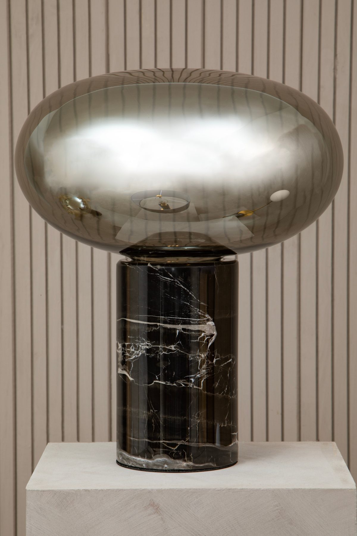 Kemp Black Marble and Smoked Glass Table Lamp