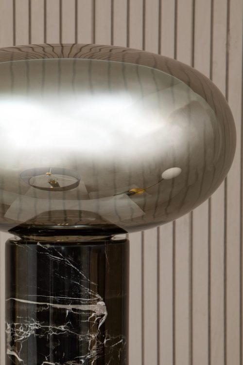 Kemp Black Marble and Smoked Glass Table Lamp