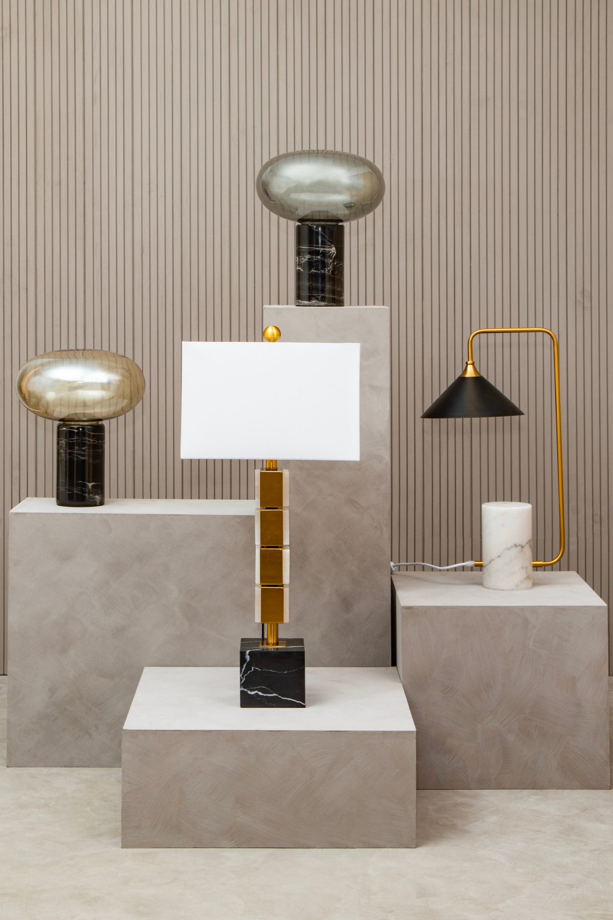 Kemp Black Marble and Smoked Glass Table Lamp