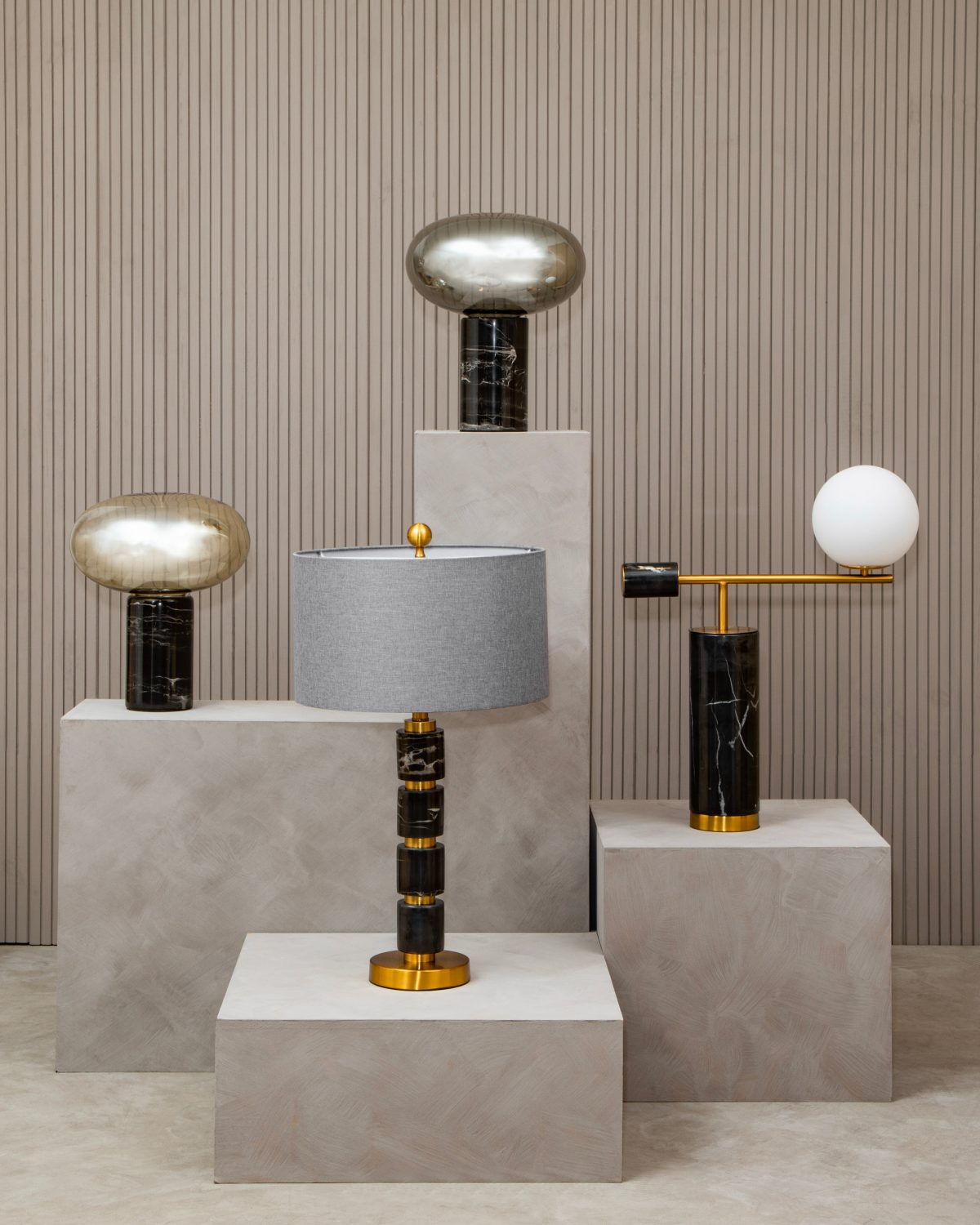 Kemp Black Marble and Smoked Glass Table Lamp