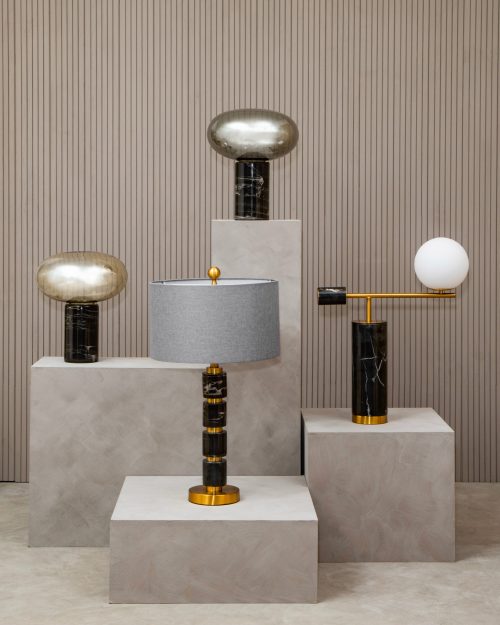 Kemp Black Marble and Smoked Glass Table Lamp