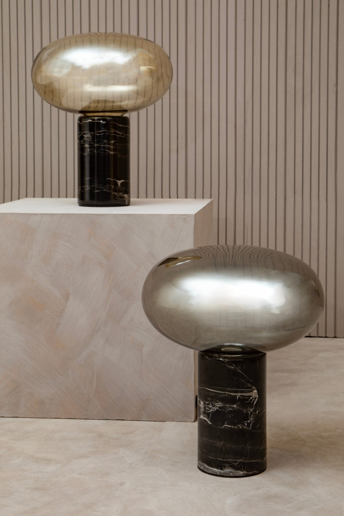 Kemp Black Marble and Smoked Glass Table Lamp
