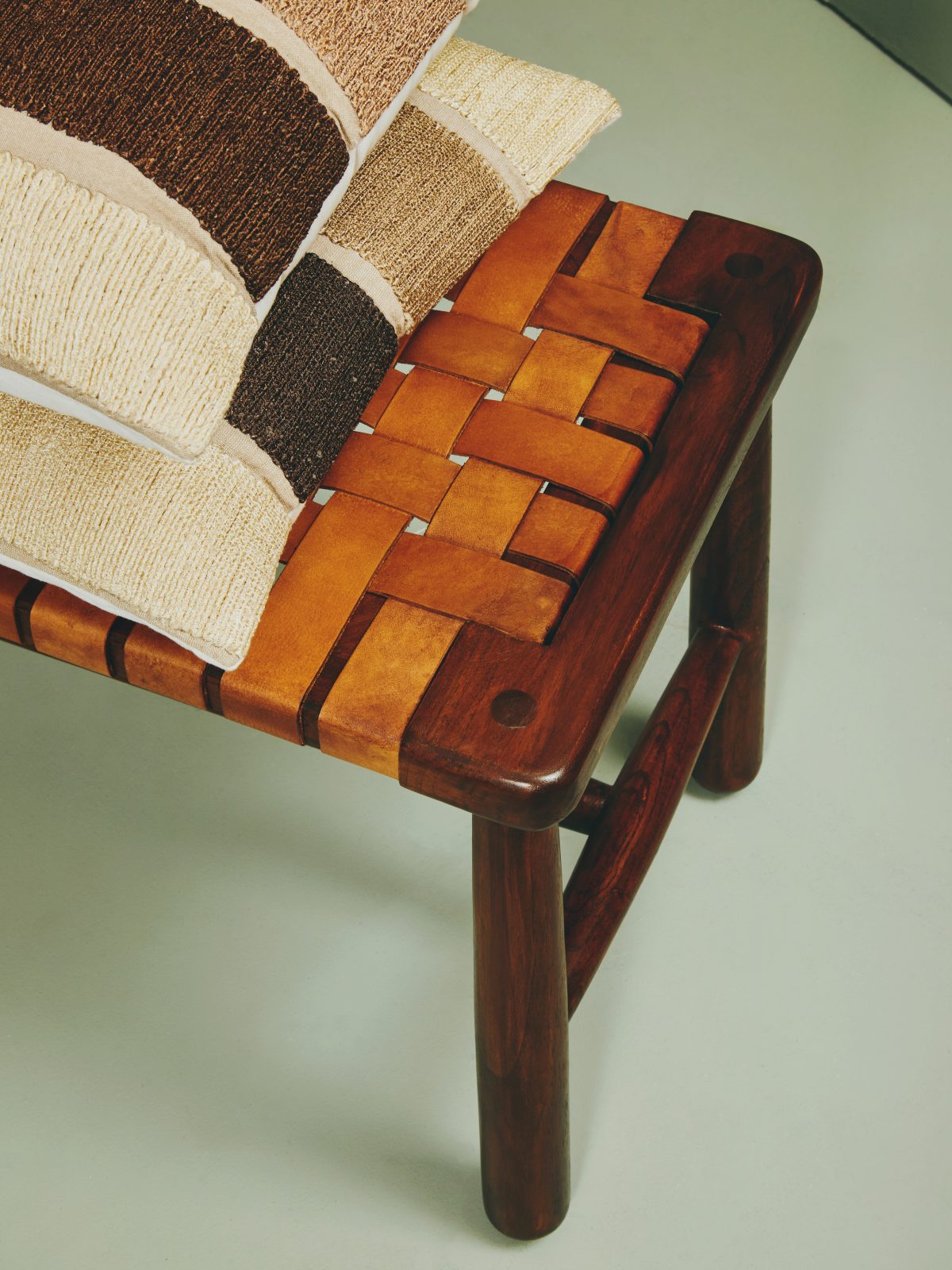 Faro Leather Weave Bench