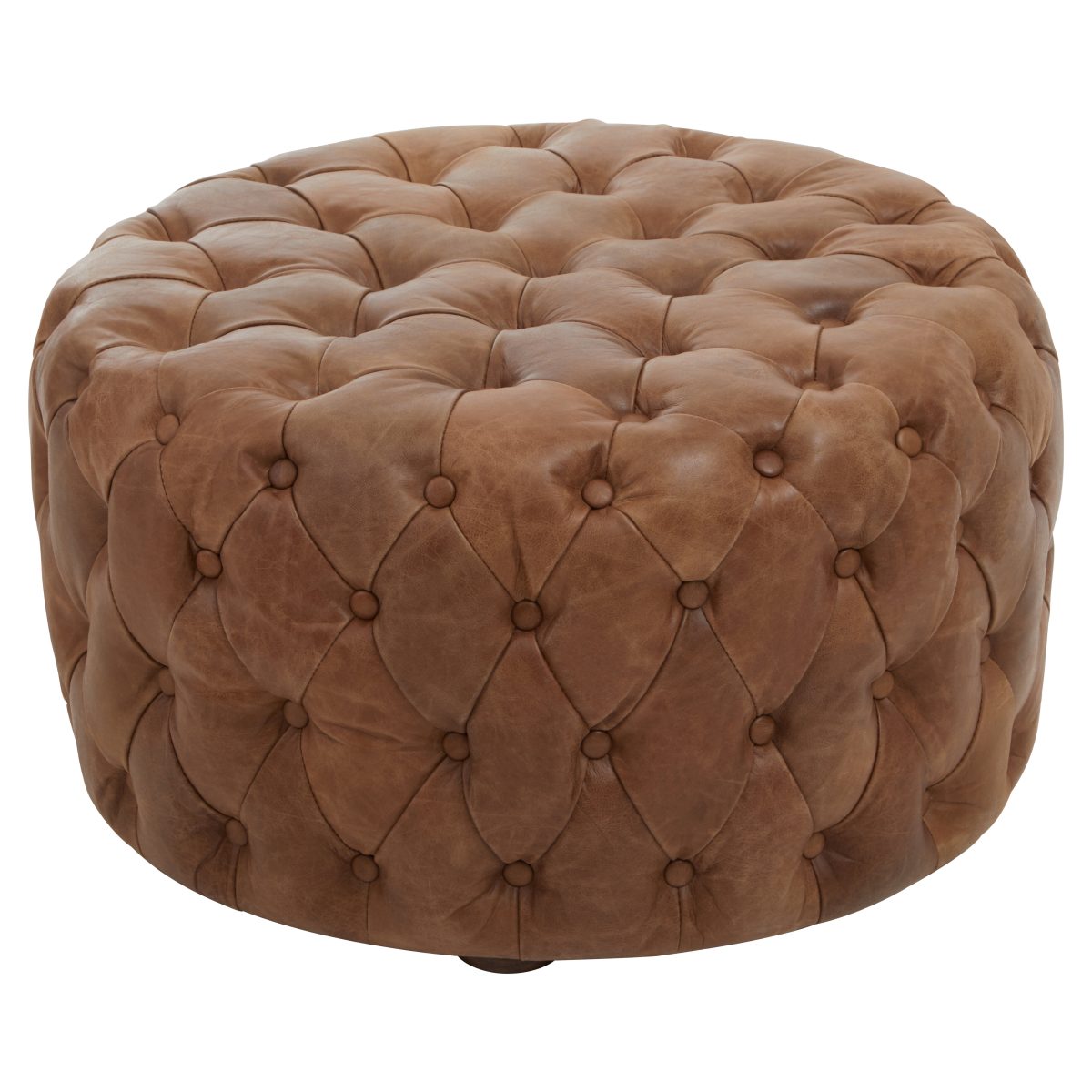 Cubitt Round Leather Ottoman - Vintage Brown 