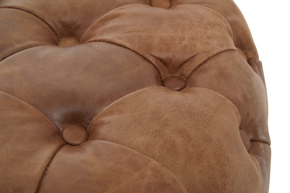 Cubitt Round Leather Ottoman - Vintage Brown 