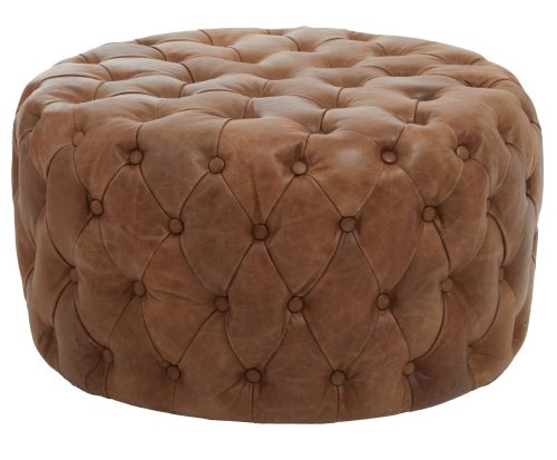 Cubitt Round Leather Ottoman - Vintage Brown 