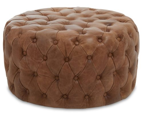 Cubitt Round Leather Ottoman - Vintage Brown 