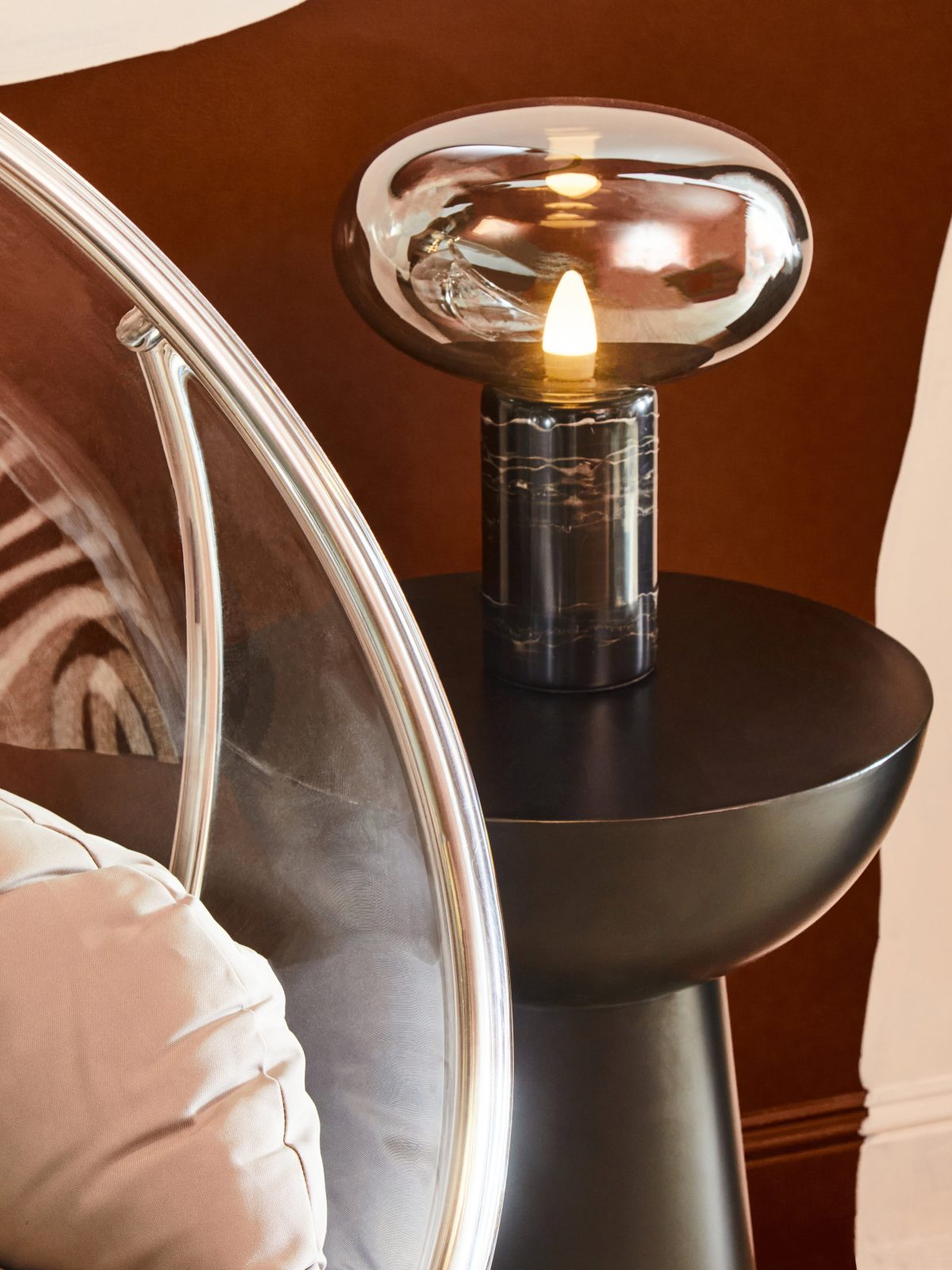 Kemp Black Marble and Smoked Glass Table Lamp
