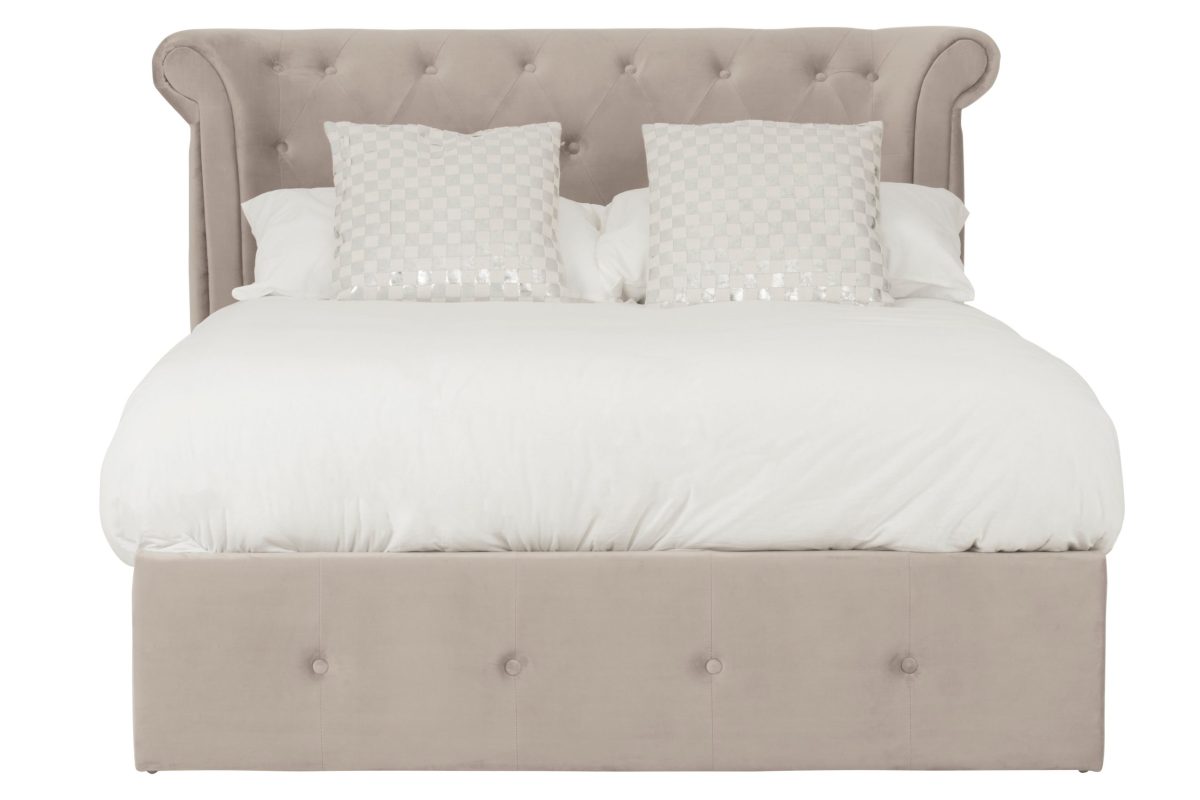 stylish linen bed in neutral fabric