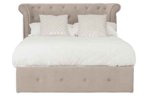 stylish linen bed in neutral fabric