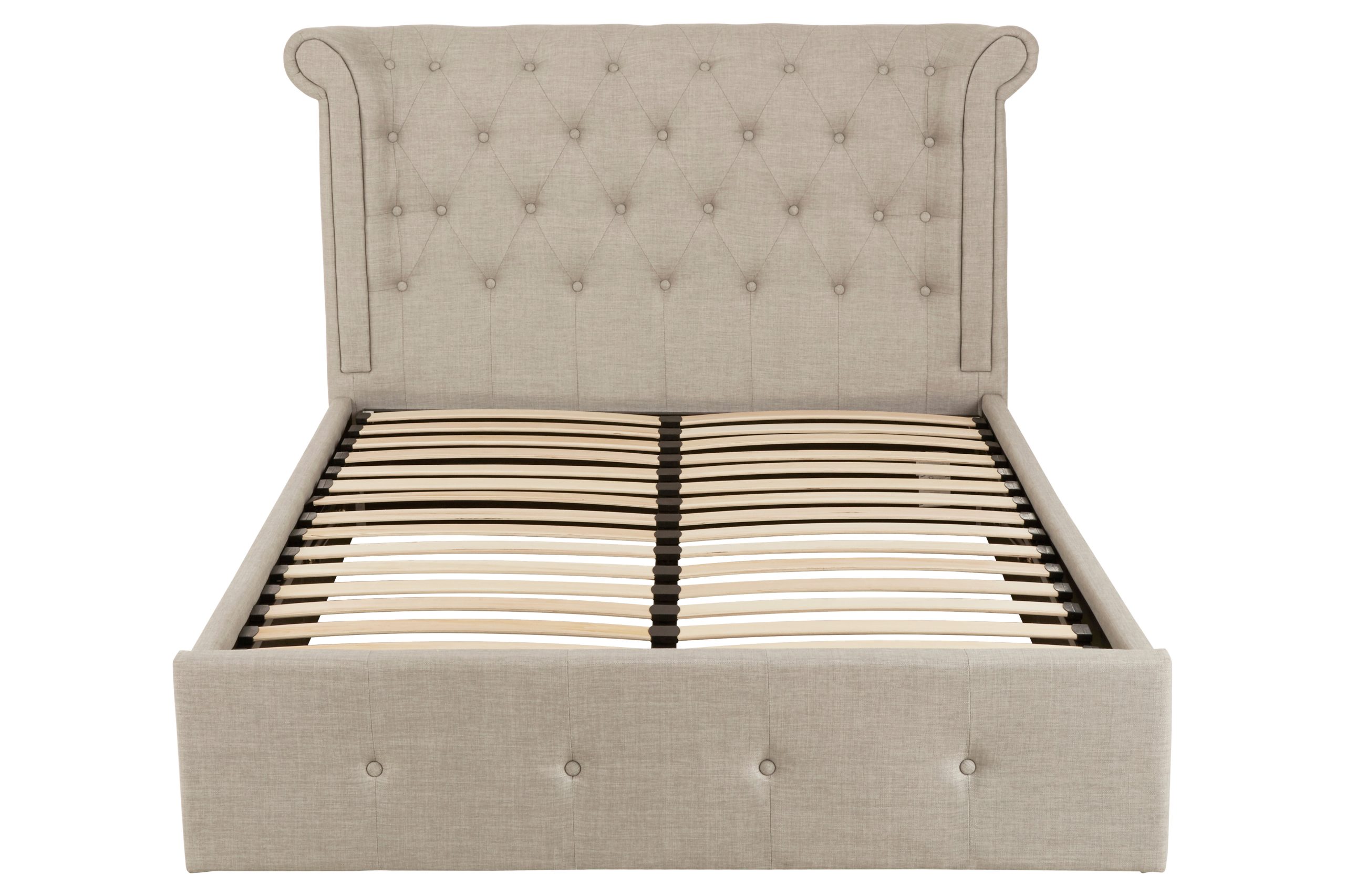 stylish double bed in light grey fabric