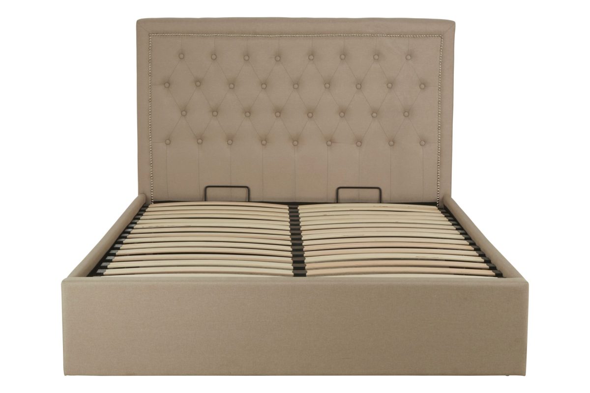 stylish double bed in neutral fabric