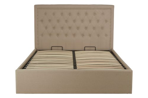 stylish double bed in neutral fabric
