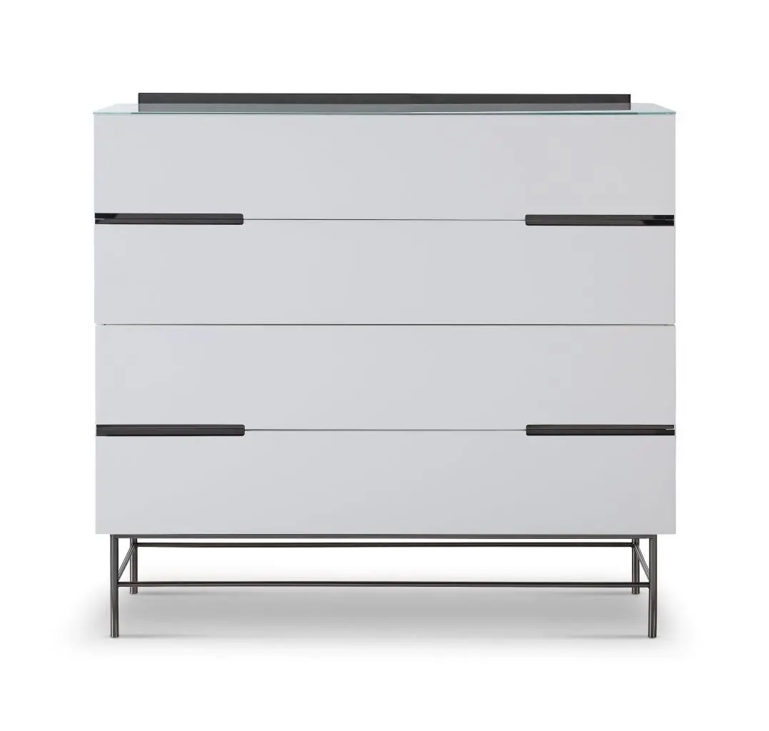 Alberto Matt White Four Drawer Wide Chest With Dark Chrome Frame