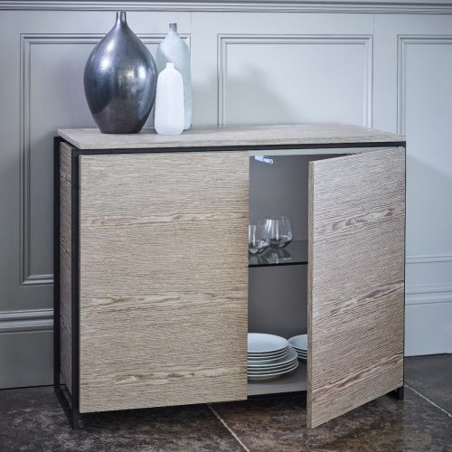 Federico 2 Door Sideboard Weathered Oak and Brass Frame 3