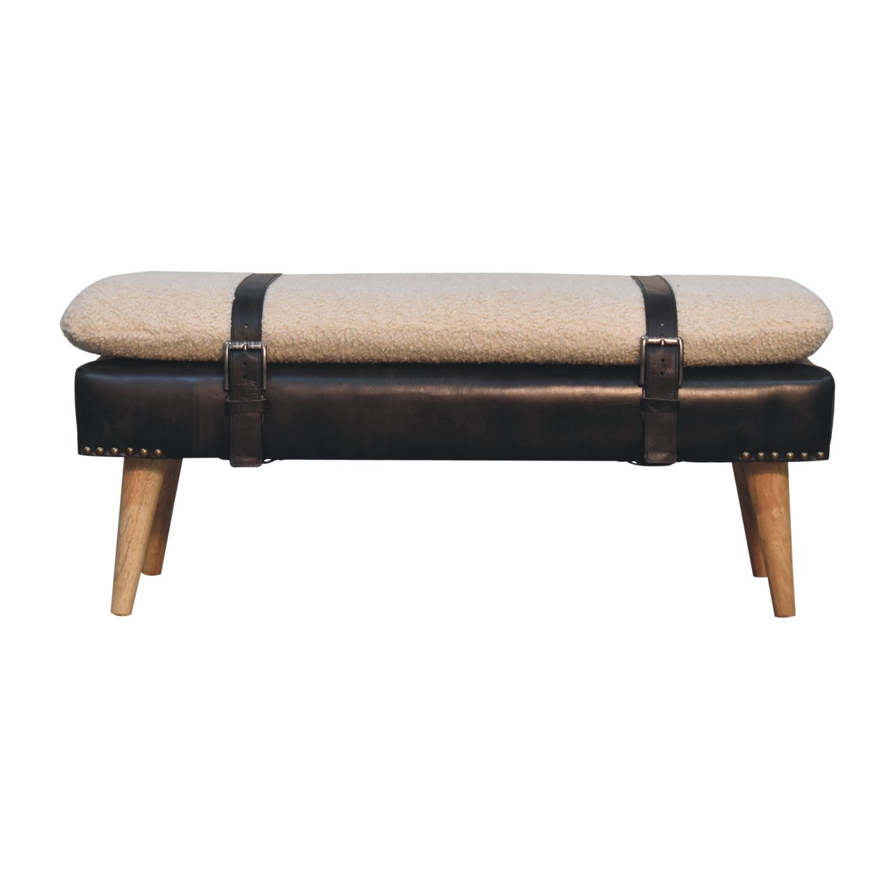 black leather & boucle bench