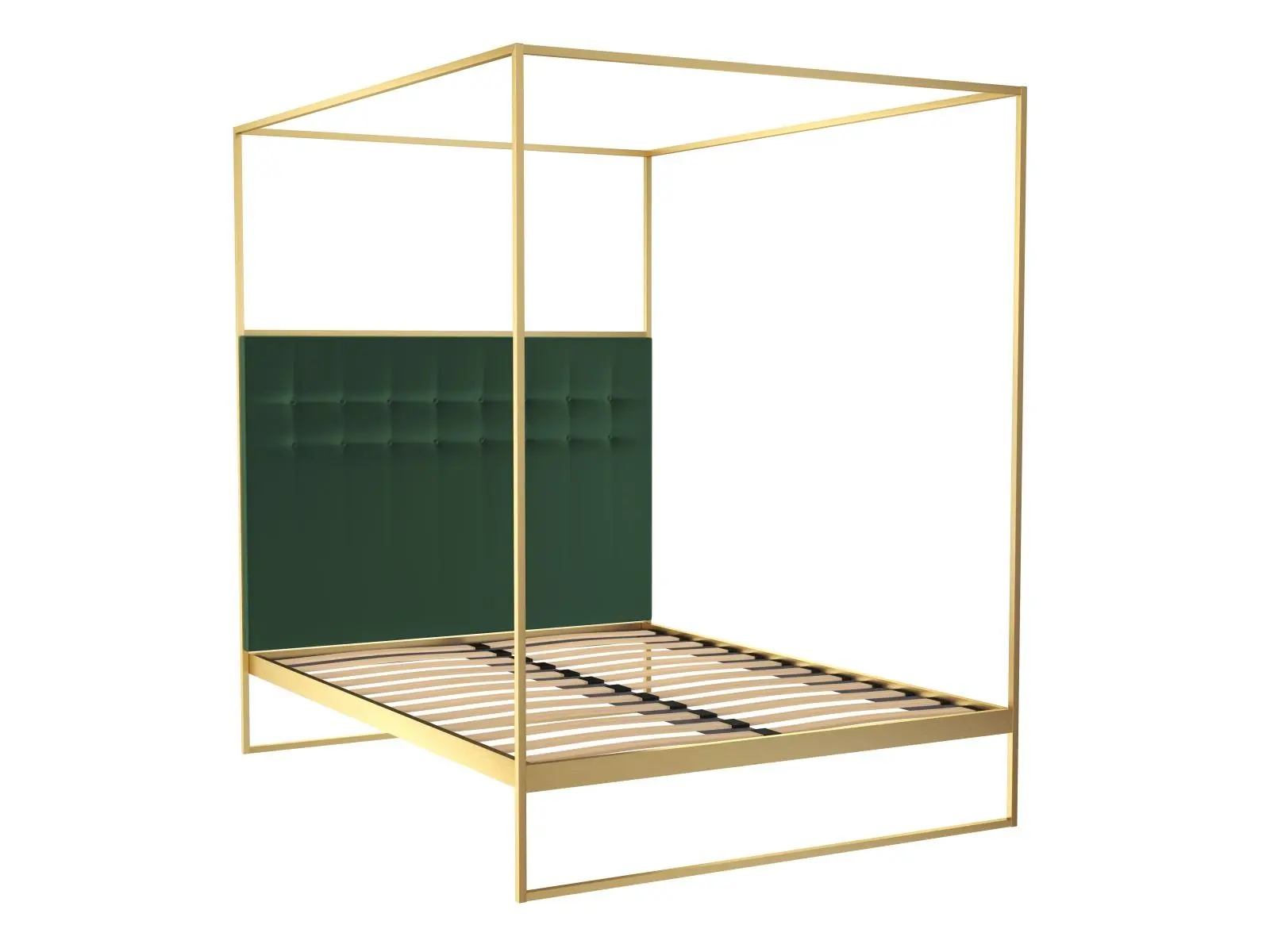King Size 4 poster Bed Frame & dark Green Upholstered Headboard