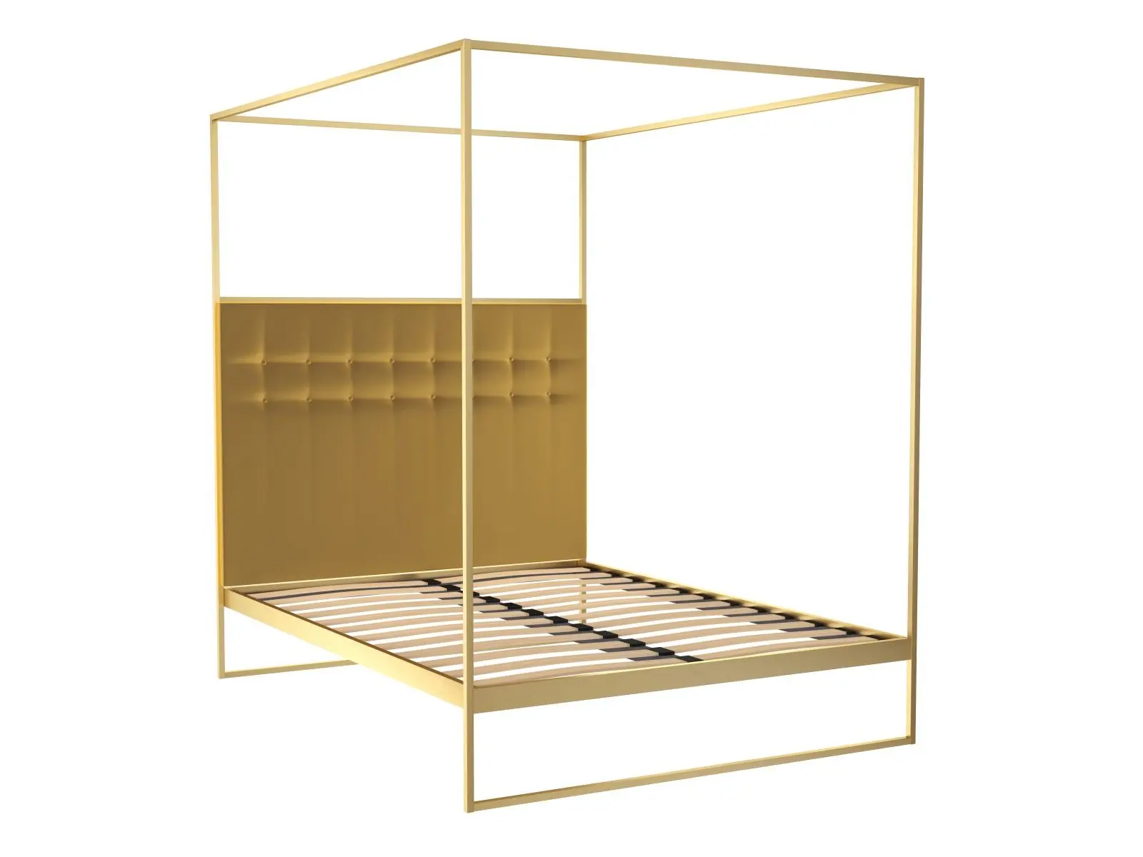 King Size 4 poster Bed Frame & mustard Upholstered Headboard