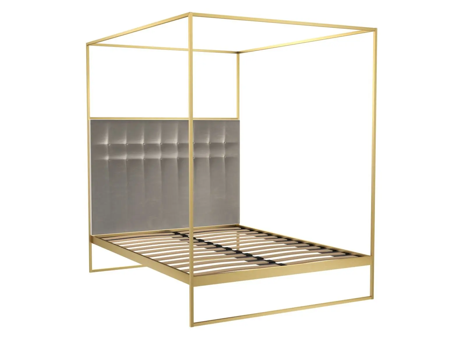 King Size 4 poster Bed Frame & mushroom Upholstered Headboard