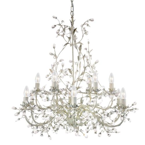 Alamandite 12Lt Pendant - Cream & Gold Metal & Glass Drops